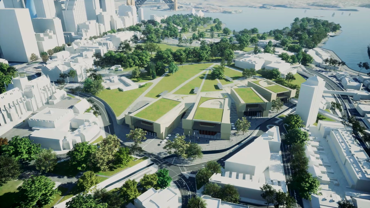 Artist's impression of the inspirational plan to give Sydney four new arts venues and transform the city’s east on the Domain Car Park site