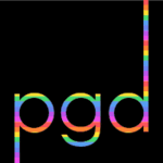 pgd colored spectrum animated fade logo from rainbow to black and white